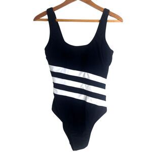 Cupshe NWT One Piece Swimsuit Size Medium Shelf Bra Striped Neutral Basic